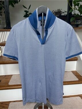 Hugo Boss Light Blue Polo with Deep Blue Contrast Collar